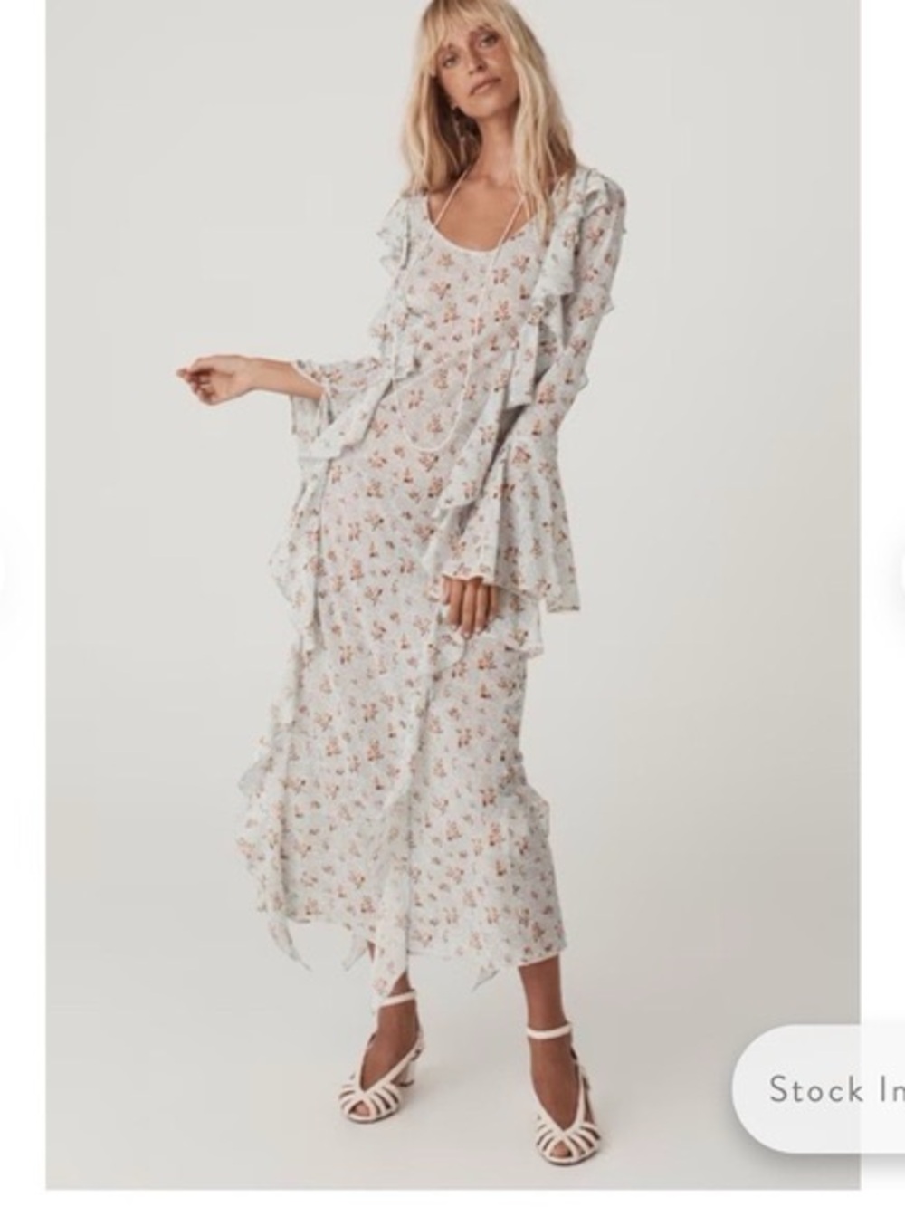 Spell Pale Blue Floral Ruffle Maxi Dress
